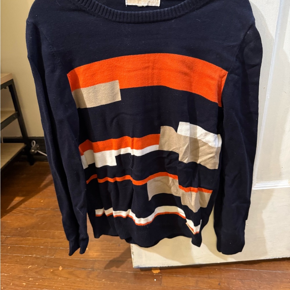 Michael Kors Women’s  Navy and Orange Striped Sweater
